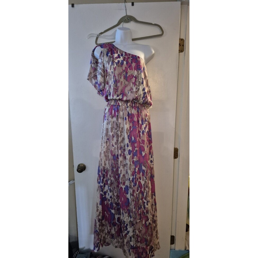 💥 Nwt 8 Jessica Simpson Patterned One Shoulder Satin Maxi Dress Multicolor D6